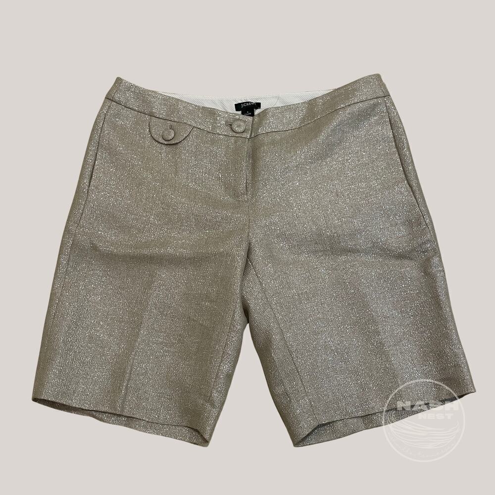 J.Crew NWT City Fit Metallic Linen-Blend Shorts 6 | Old Money Holiday Gold NWT